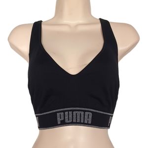 PUMA Criss Cross Back Sleeveless Stretchy Sports Black Gray Bra Medium